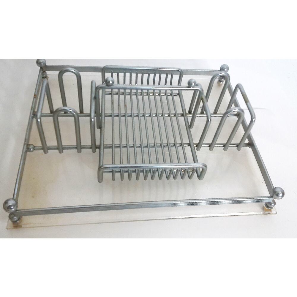 Vintage Mid Century Buffet Table Caddy Organizer Metal Lucite